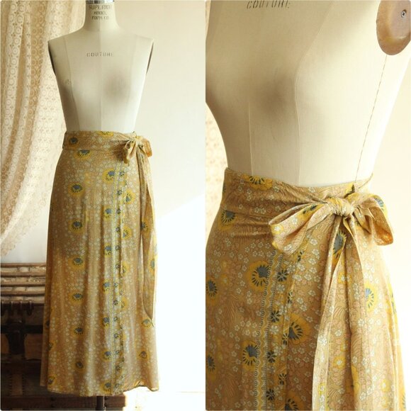 Natalie Martin Womens Wrap Skirt, Size Small, Yellow and Blue Floral Print Rayon - Picture 1 of 12